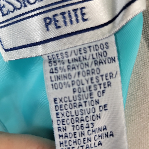 Jessica Howard Linen Blend Sleeveless Beaded Neckline Dress Size 12 Petite - Picture 9 of 11